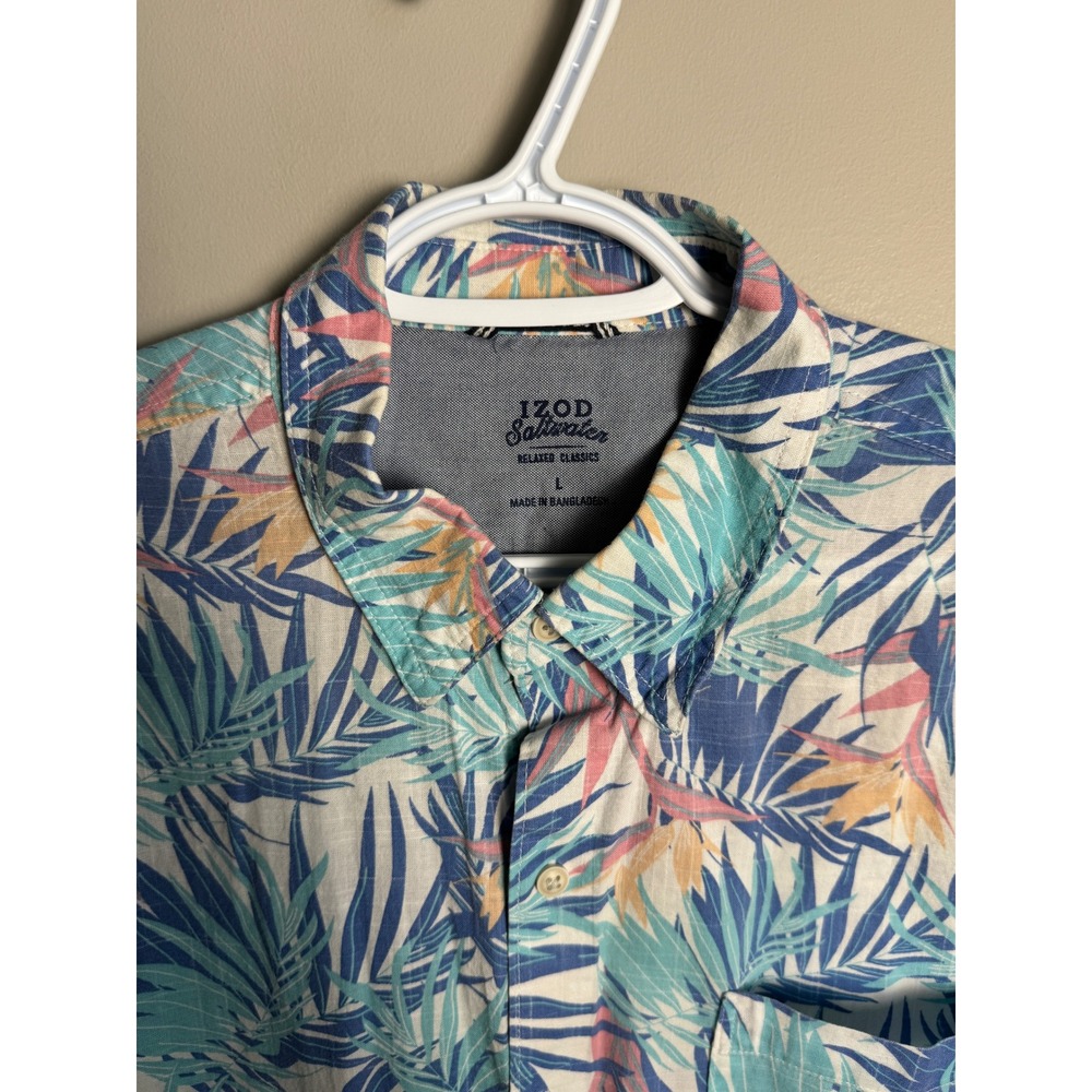 IZOD Saltwater Relaxed Classics Floral Palm Leaf Short Sleeve Shirt Tropical L - Picture 4 of 11